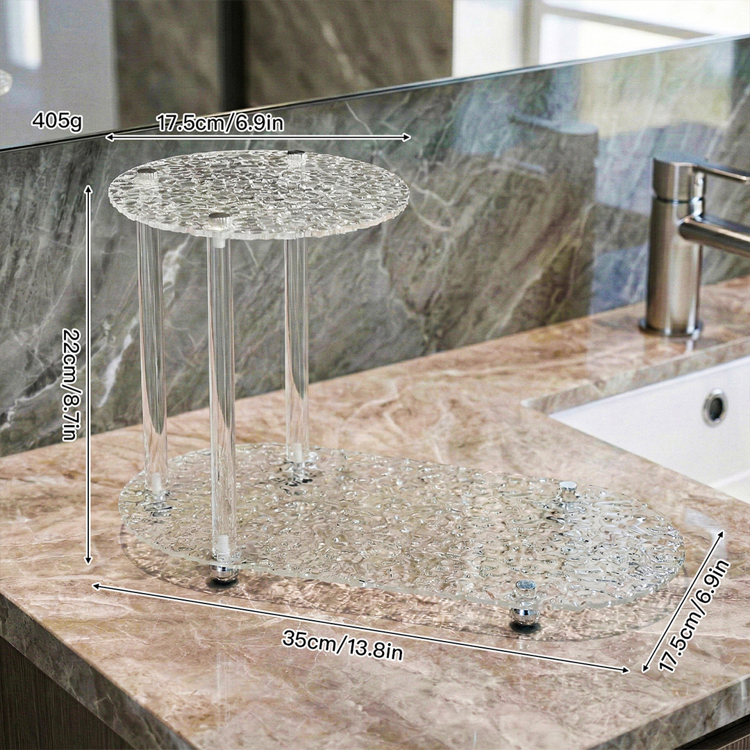 Large Acrylic Double-Layer Storage Rack - Round Top, Oval Bottom