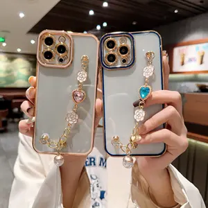 Jewel Chain Phone Case for iphone15Pro Love Wristband protective case Girls Plating Transparent case for iphone 14promax