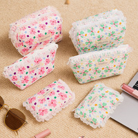 Sac de toilette matelassé portable et pliable en polyester avec fermeture éclair, motif floral, grande capacité, personnalisable avec logo, pour cosmétiques et articles de toilette