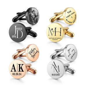 Boutons de manchette personnalisés avec logo, plaqués or, en acier inoxydable, bijoux de luxe, géométriques, D15 mm, 18 mm, 20 mm, boutons de manchette ronds pour hommes - Product Image 1