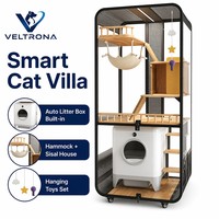 Villa pour chat en bois massif de luxe, grande maison d'intérieur multi-niveaux avec fenêtre d'observation, qualité commerciale