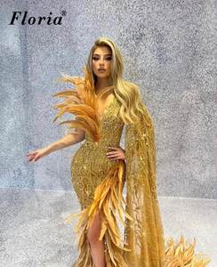 ชุดราตรีทรงบอดี้คอนแบบสายเดี่ยว ผ้าแห้งเร็ว ยาวกรอมพื้น ประดับขนนกสีทองสไตล์ยุโรป-อเมริกัน งานสั่งตัดระดับไฮเอนด์ สำหรับงานเลี้ยงประจำปี - Product Image 2