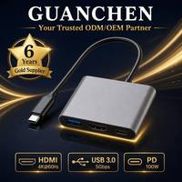 Base de Conexión USB C 3 en 1, HDTV 4K60Hz, PD100W, USB3.0 5Gbps, Adaptador HDTV Tipo C, Aluminio Anodizado, Plug and Play para Laptop, Teléfono, TV