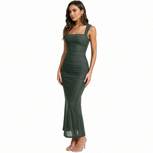 Vestido Maxi Personalizado ODM con Cintura Fruncida, Escote Cuadrado y Tirantes Anchos sin Mangas para Invitadas de Boda de Verano - Product Image 3