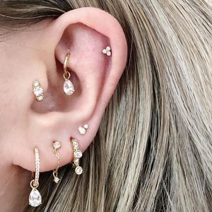 2025 fábrica al por mayor exquisita moda hermosa exquisita pequeña sólida 14K oro tres piedras CZ círculo pendientes - Product Image 4