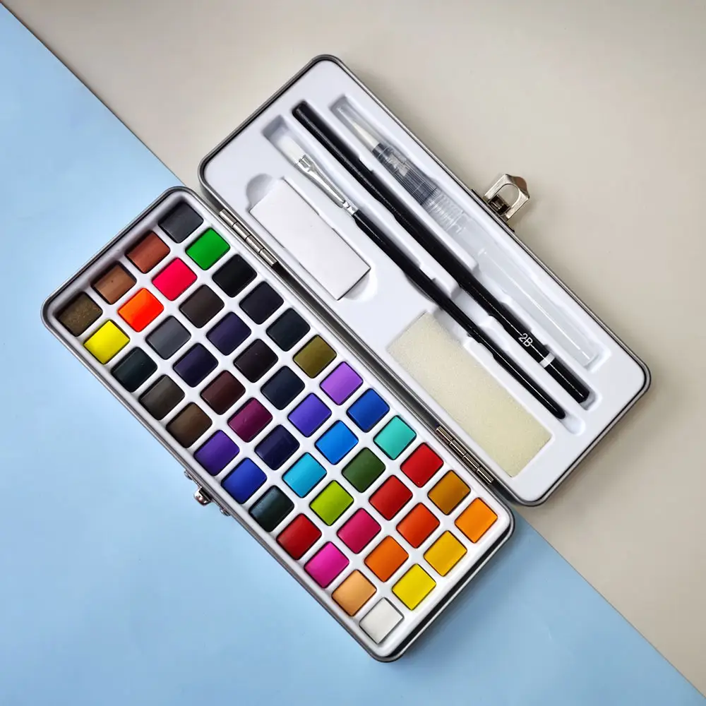 GF Artist Beginner Watercolor Painting Drawing 48 Vivid Solid Colors Metallic Water Color Paint Set For Art Supplies
