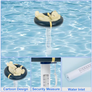 Thermomètre de piscine flottant en forme d'ours polaire de dessin animé, thermomètre de température de l'eau avec cordon pour piscines extérieures et intérieures - Product Image 3