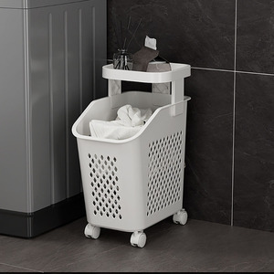 플라스틱 욕실 세탁 바구니 1/<span class=keywords><strong>2</strong></span>/<span class=keywords><strong>3</strong></span>/4 레이어 의류 수납 바구니 바퀴, 다용도 가정용 수납 선반 - Product Image 1