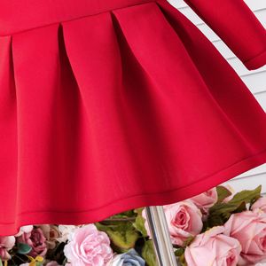 ชุดเดรสเด็ก สีแดง แขนยาว เปิดไหล่ ความยาวระดับเข่า ชุดเดรสสำหรับงานปาร์ตี้ หมวกผูกโบว์ แขนยาว กระโปรงเด็กผู้หญิงทรงเจ้าหญิงจับจีบ - Product Image 4