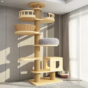 Arranhador de Sisal de Madeira com Plataforma Grande, Árvore para Gatos Altas para Múltiplos Gatos em Ambientes Internos - Product Image 3
