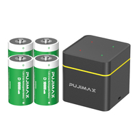 Batterie lithium-ion cylindrique rechargeable de grande capacité PUJIMAX taille D 1,5 V, lot de 4 piles D, chargeur de piles pour appareil photo