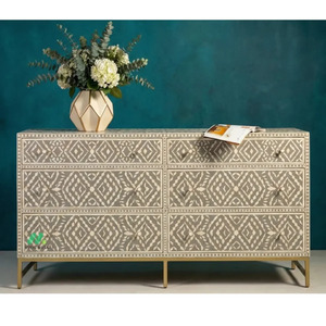 Commode en bois artisanale à 6 tiroirs, motif géométrique, mobilier de chambre moderne, mobilier de chambre antique, commande en gros - Product Image 1