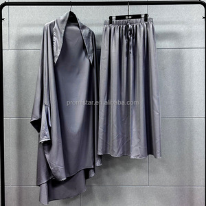 PROMISTAR 2024 vente chaude personnalisé <span class=keywords><strong>pas</strong></span> <span class=keywords><strong>cher</strong></span> femmes musulmanes <span class=keywords><strong>Jilbab</strong></span> <span class=keywords><strong>2</strong></span> pièces ensemble de Polyester soie Abaya en relief robe de prière adultes - Product Image 3