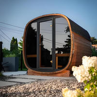 Ruang Sauna Luar Ruangan Tradisional, Kabin Kayu Hemlock Solid, Ruang Sauna Uap Basah Bentuk Kubus dengan Batu Budaya