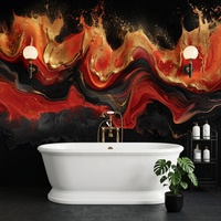 Papier peint mural auto-adhésif imperméable rouge, or, noir, motif abstrait marbré pour salon, chambre à coucher, décoration murale glamour