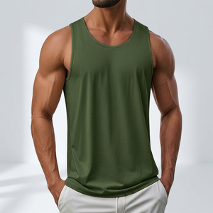 Men's Solid Green Sleeveless Tank Top O-Neck Knitted Quick Dry Casual Muscle <b>Vest</b> - Product Image 1