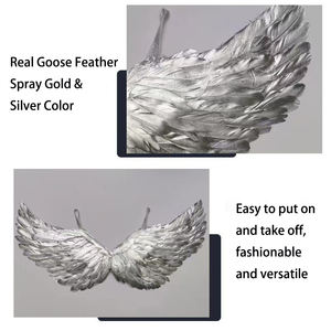 Venta barata, alas de Ángel doradas y plateadas en aerosol, alas de plumas de ganso, alas de hadas para adultos, disfraz de fiesta, vestido elegante con plumas - Product Image 3