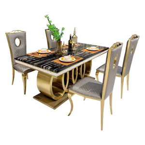 Fábrica DE JUEGOS DE MUEBLES DE METAL, mesa de comedor de acero inoxidable dorado, mesa de comedor de mármol rectangular moderna con 10 asientos - Product Image 1