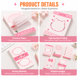 Cute Cartoon Sticky Notes Custom Logo Pink Floral Self Adhesive <b>Memo</b> <b>Pads</b> Kawaii Notepads for Daily Planning Office and School - Product Image 2