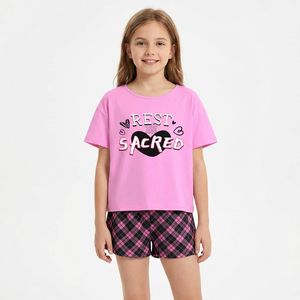 Ensembles de pyjamas d'été pour filles grandes tailles, 2 pièces, haut à manches courtes, vêtements de nuit pour enfants et adolescents de 8 à 15 <span class=keywords><strong>ans</strong></span>, séchage rapide, respirant - Product Image 2