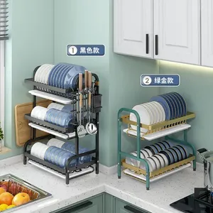 Égouttoir à vaisselle grande capacité en acier inoxydable à 3 niveaux, réglable et étanche, pour rangement de plats de cuisine - Product Image 3