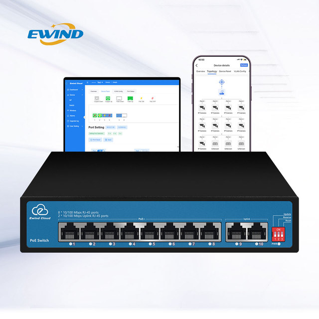 Ewind Cloud Mobile APP Operation Managed 120W 10 RJ45 Ports Full 100Mbps POE Network Ethernet Switch for CCTV and Wireless AP
