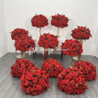 Boules de roses de luxe pour centres de table de mariage, personnalisables, fleurs artificielles rouges, fleurs en soie, vente en gros de boules de fleurs