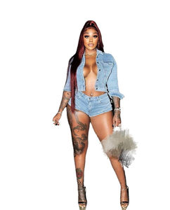 Giacca e pantaloncini in jeans primavera Set due pezzi di jeans per donna Streetwear donna Set <span class=keywords><strong>Denim</strong></span> - Product Image 5