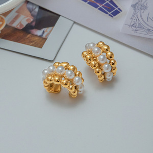 Fashion <b>Cuff</b> <b>Earrings</b> Imitation Pearl Gold Plated Geometric Design Party Jewelry - Product Image 3