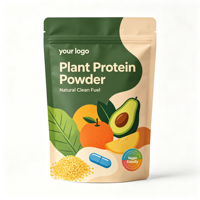 Sachet Doypack Personnalisé Gratuitement, Qualité Alimentaire, Anti-Humidité, Écologique, pour Poudre de Protéines Végétales