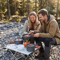 Ensemble de cuisine de camping en aluminium anodisé de 1,375 kg avec 4 casseroles, 3 couvercles, poêle antiadhésive, kit de cuisson pour le plein air, la randonnée en groupe, OEM ODM