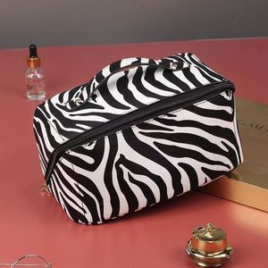 OEM Zebra-Stripe Portable Travel Wash Cosmetic Storage Bag Design Personalized Black Case <b>Makeup</b> <b>Box</b> Organizer Leather - Product Image 1