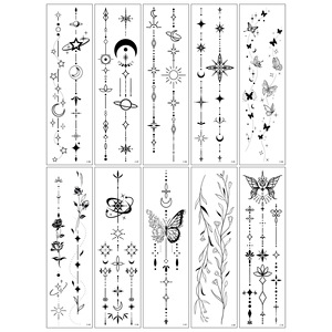 Nuovi Adesivi per Tatuaggi a Farfalla Scura, Stile Bohemien Avanzato con Stelle, Luna e Fiori, Stampa a Trasferimento d'Acqua per Decorazione Corpo Intero - Product Image 5