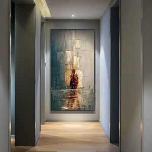 Pintura al Óleo Abstracta, Arte Vertical para Pared, Marco Negro, Decoración para Entrada o Sala de Estar, Mural Decorativo, Estilo Impresionista, Impresión Rectangular - Product Image 4
