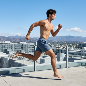 Shorts de sport pour hommes Roomier Fit, séchage rapide, tissu anti-humidité, taille élastique, cordon de serrage réglable, deux poches latérales pour le fitness - Product Image 2