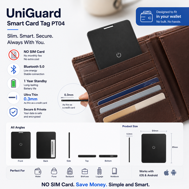 Instant Wallet Tracking PT04 Ultra Thin Bluetooth Smart Tracker Card No SIM 12 Months Battery GPSPOS APP for Passport Pocket