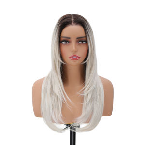 Perruque Lace Front Transparente 13x3 de 22 Pouces, Cheveux Synthétiques Raides Superposés, <span class=keywords><strong>Blond</strong></span> Brun, avec Frange, Pré-Pluckée, pour Usage Quotidien - Product Image 4
