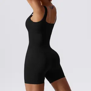 Sıcak sıkı sıska Backless Yoga kıyafeti dikişsiz orta uyluk egzersiz kaşkorse SKIM S Bodysuit Scoop ön boyun çizgisi tulum
