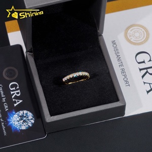 Anillos de compromiso de plata con moissanita de 2.2mm chapados en oro, tipo media eternidad, que pasan la prueba del diamante, para mujer - Product Image 6