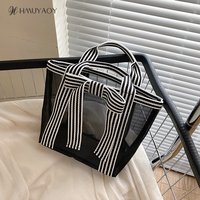 Sacs de Douche en Nylon à Mailles, Décoration Nœud Rayé, Sacs de Toilette Transparents Respirants, Personnalisation Logo, Commandes en Gros