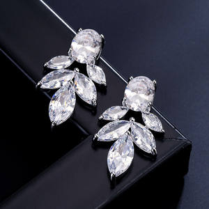 RAKOL EP5357 New Arrival Large Earrings for Women <b>Leaf</b> Cubic Zirconia Earrings Jewelry Customize Bridal Stud Earrings - Product Image 5
