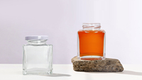 Pot à miel en verre carré personnalisé de 175ml 300ml avec couvercle en fer blanc et bouchon en liège Nid d'oiseau Bouteille après-vente sans souci