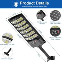 Lampadaire Solaire Tout-en-un Personnalisé 300W IP67 Haute Puissance Fabricant Lampe Solaire Extérieure ABS pour Projets, Allumage Crépusculaire à l'Obscurité