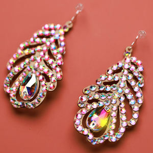 Boucles d'oreilles pendantes faites à la main, anti-allergiques, double face, avec strass AB colorés, pour la danse du ventre et la danse latine, pour fille - Product Image 3