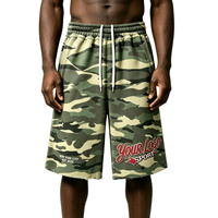 Short surdimensionné en molleton français lavé 400 g/m² avec broderie DTG, motif camouflage, coupe ample, haute qualité pour homme