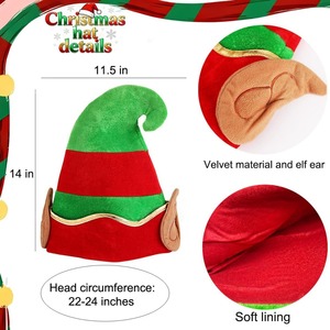 Gorro Navideño <span class=keywords><strong>Unisex</strong></span> Getup, Gorros de Duende con Rayas Rojas y Verdes <span class=keywords><strong>para</strong></span> Adultos, Cálidos <span class=keywords><strong>para</strong></span> <span class=keywords><strong>Regalos</strong></span> de Fiesta Navideña - Product Image 2