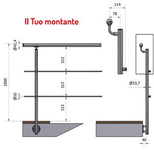 VERTICAL Ø 33,7 PASAMANOS OFFSET SKU 304 Satén AISI Travesaño de acero inoxidable Balaustradas de fijación lateral Pasamanos - Product Image 1