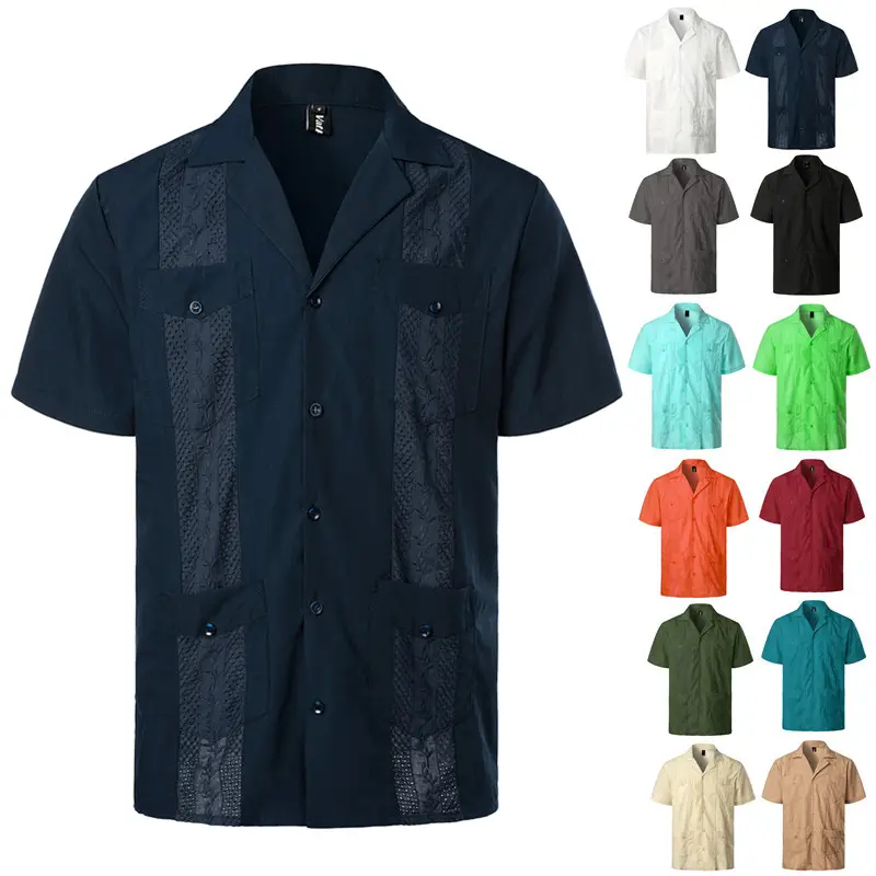 Para Mujer Camisas Guayaberas con Cuban Mexican Herren Kurzarm Großhandel Cuban Guayabera Shirt