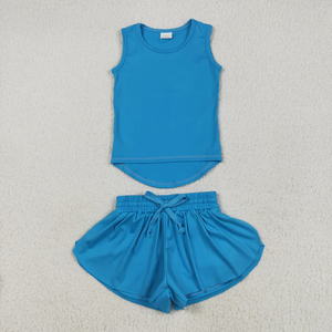 Wholesale Kids Toddler Girls Yoga Wear Summer 2 Piece Outfit Solid Sleeveless Tank Tops with Butterfly Shorts Athletic Sets - Product Image 4