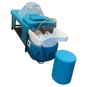 Salon de luxe <span class=keywords><strong>bleu</strong></span> tête électrique Spa Circulation de l'eau lavage des cheveux Table de Massage pédicure shampooing lit - Product Image 3